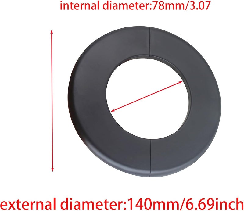 GWYAN 2 Pack Wall Split Flange ABS Round Escutcheon Plate for 3.0"/ 76mm Diameter Pipe Faucet Decoration Accessories (Black) - Image 2